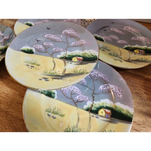 5- Pastel Lustreware Handpainted in Japan 7" Vintage Lunch Plates - Picture 8 of 13